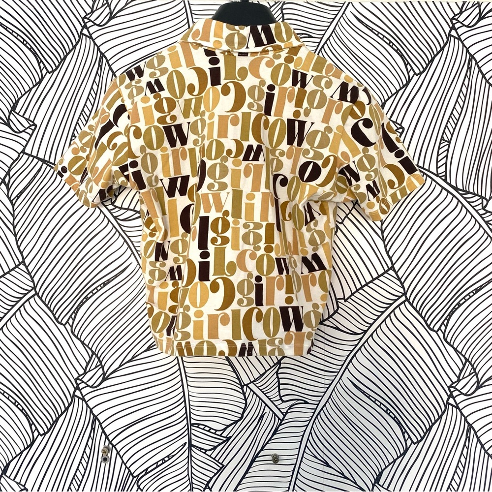 Motel Cream Brown Cowgirl Cropped Jersey Shirt - Picture 2 of 4